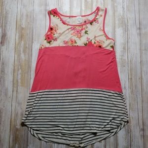 Very cute Sun and Moon floral and striped tank top